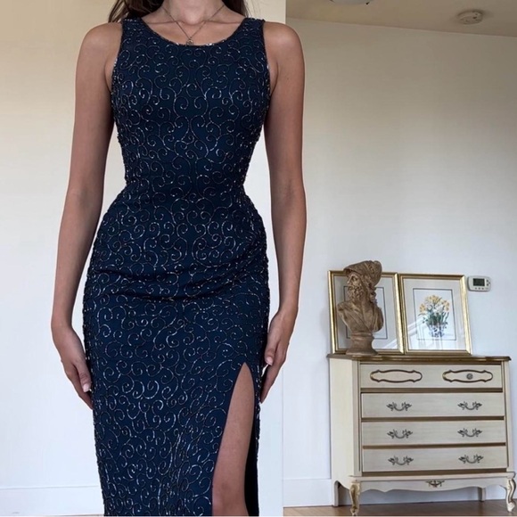 Vintage 90s navy beaded dress - Picture 6 of 8
